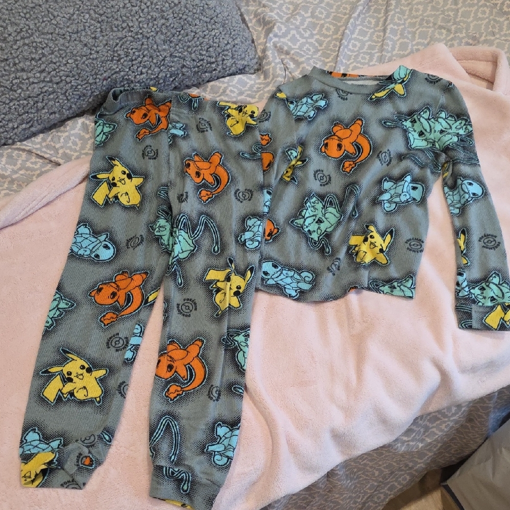 Pokemon Kids Pajama Set - Gray with Yellow, Orange, and Blue Characters